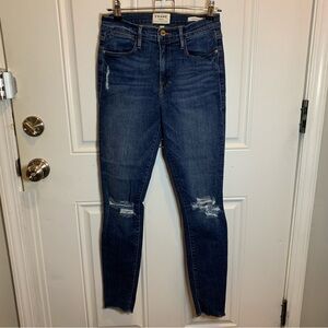 FRAME Denim Le High Skinny Distressed Ripped Raw Hem Jeans Size 27 Gautrey Grove